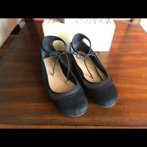 GIRLS Black Tie Ankle Ballet Flat